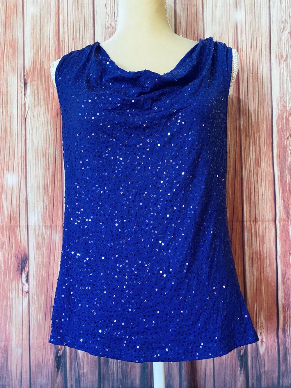 Women’s Medium Tank Too Charter Club Purple Sequins Draped Neck Soft Stretch
